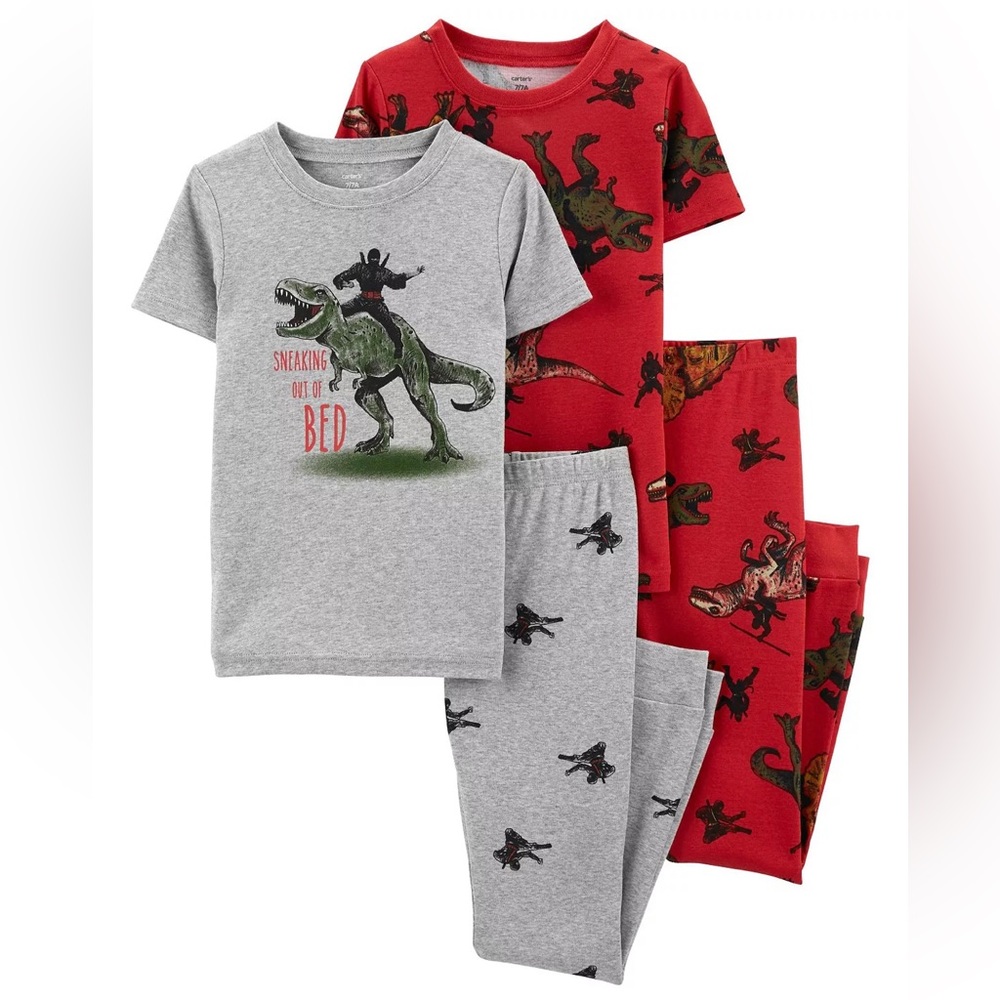4-Piece Dinosaur Short Sleeve PJs